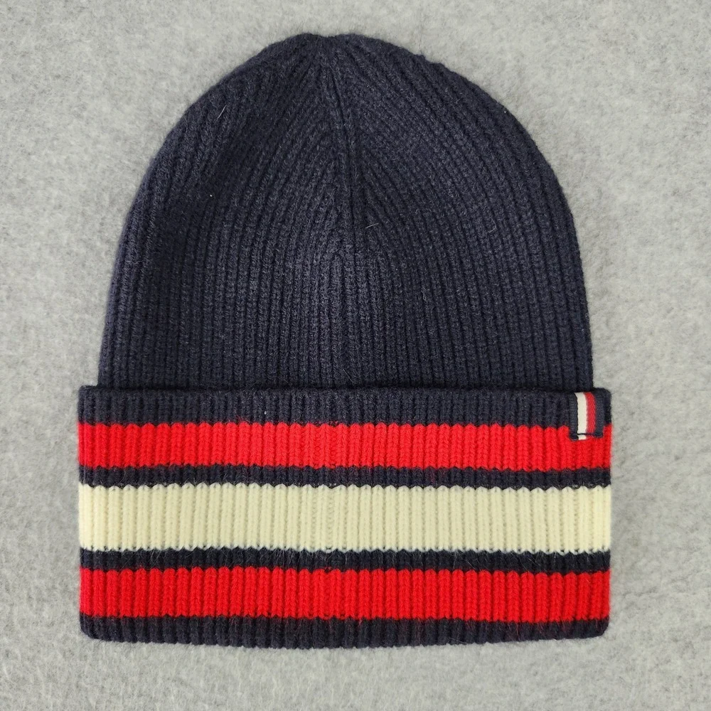 Tommy Hilfiger Beanie Unisex OS Navy Blue Red White Striped‎ Ribbed Knit Hat